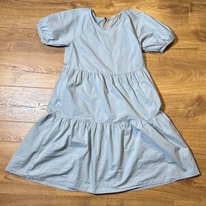 Everlane 100% Cotton Light Blue Puff Sleeve Tiered Midi Dress Size XS
